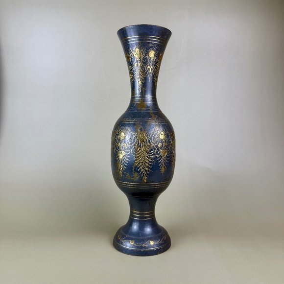 Other - Vintage Brass Vase | Hand-Etched Floral Design | 11.75" Tall